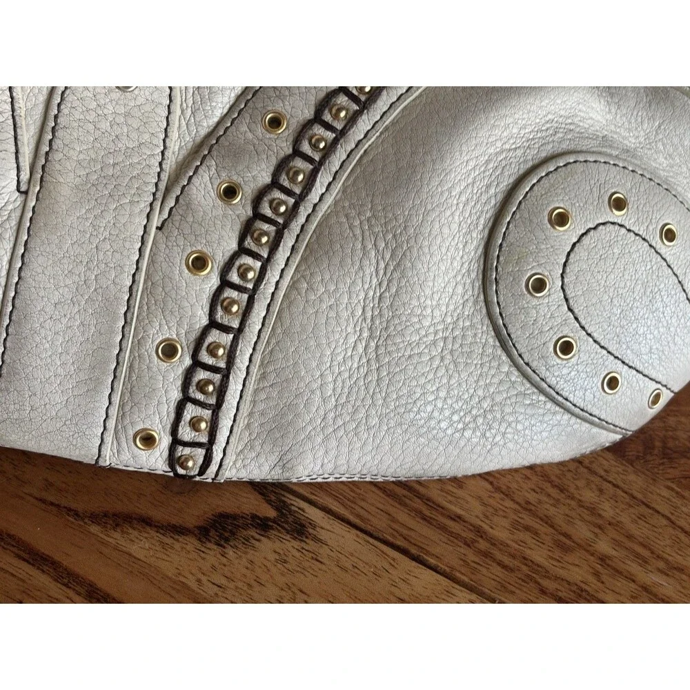 Cole Haan Light Beige Leather Shoulder Purse Whipstitch Detail